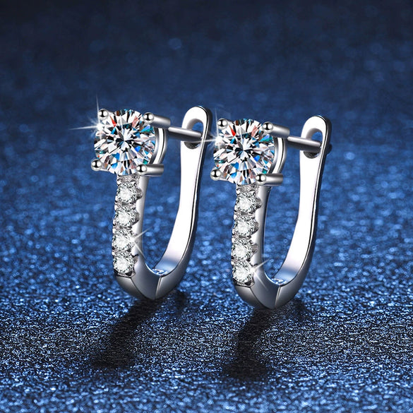 Classic U Shaped 925 Silver Moissanite Women Earrings With Electroplating