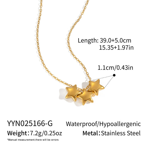 Classic Women's Stainless Steel Three Fivepointed Star Necklace With Pvd Vacuum Real Gold Electroplating