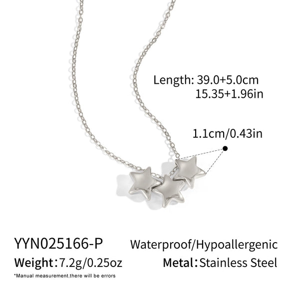 Classic Women's Stainless Steel Three Fivepointed Star Necklace With Pvd Vacuum Real Gold Electroplating
