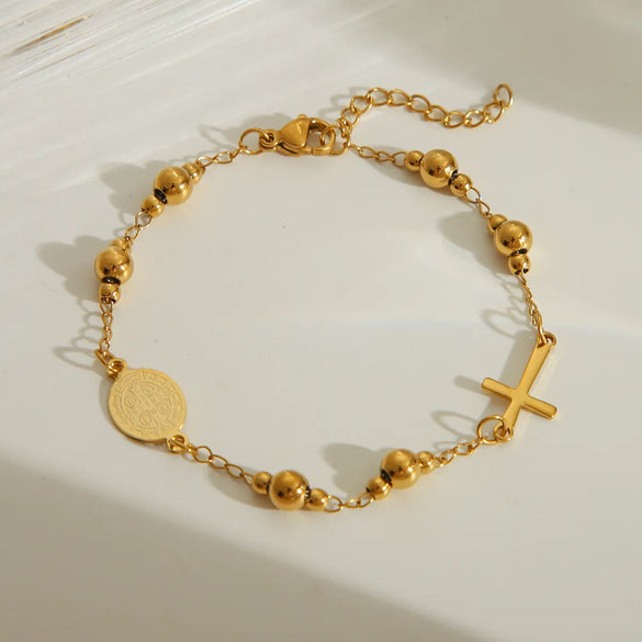 Classical Classic Style Cross 201 Stainless Steel Bracelets In Bulk