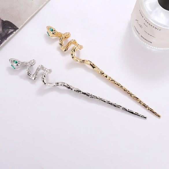 Classical Snake Metal Plating Inlay Artificial Diamond Hairpin