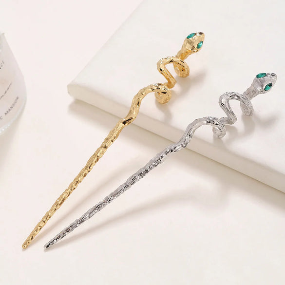 Classical Snake Metal Plating Inlay Artificial Diamond Hairpin