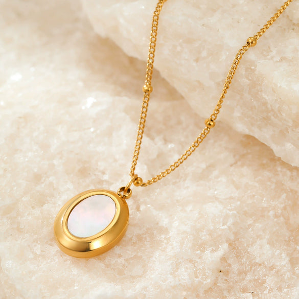 Clavicle Necklace Geometric White Shellfish Titanium Steel Electroplated Pendant Necklace