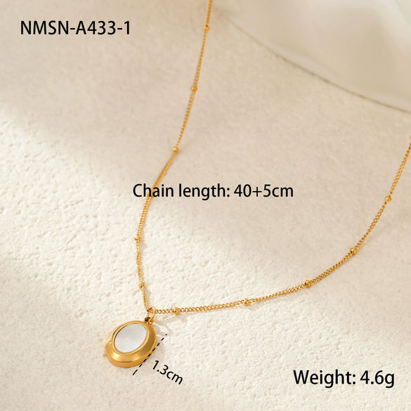 Clavicle Necklace Geometric White Shellfish Titanium Steel Electroplated Pendant Necklace