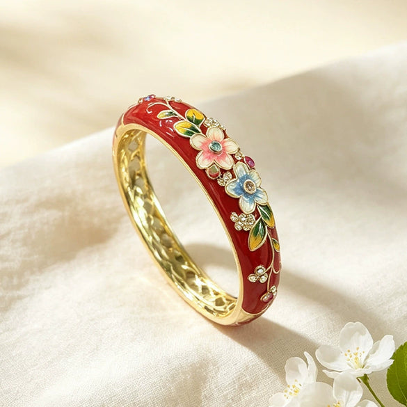 Cloisonné Butterfly And Flower Bracelet With Retro Painted Floral Motifs Decorative Jewelry Accessory