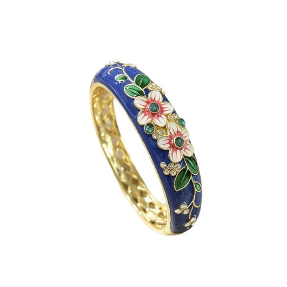 Cloisonné Butterfly And Flower Bracelet With Retro Painted Floral Motifs Decorative Jewelry Accessory