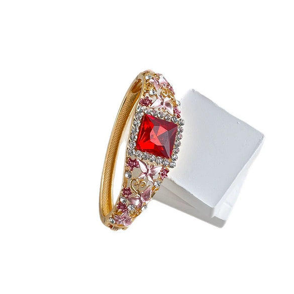 Cloisonné Butterfly Floral Open Bangle Bracelet With Hollow Design And Crystal Detail Plated Fashion Jewelry