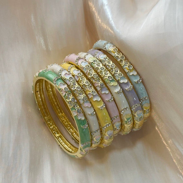 Cloisonné Enamel Openwork Oval Bangle Bracelet With Plated Finish For Elegant Decorative Jewelry