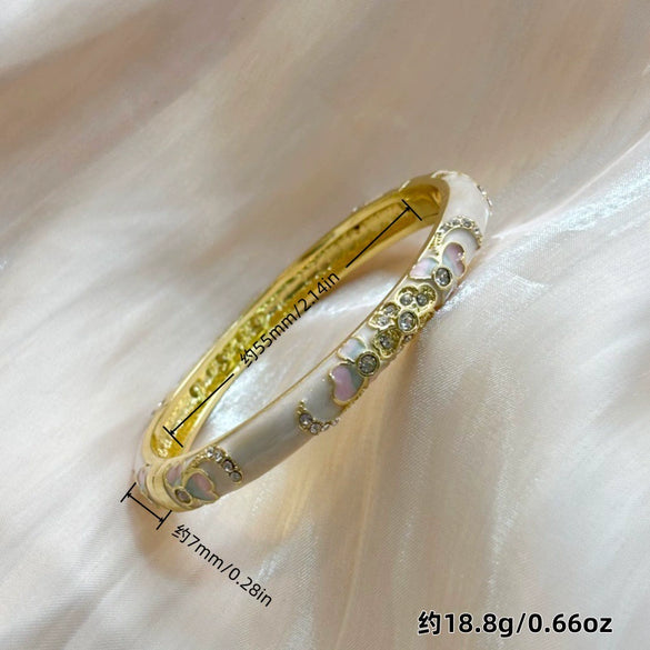 Cloisonné Enamel Openwork Oval Bangle Bracelet With Plated Finish For Elegant Decorative Jewelry