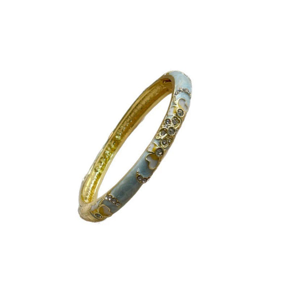 Cloisonné Enamel Openwork Oval Bangle Bracelet With Plated Finish For Elegant Decorative Jewelry