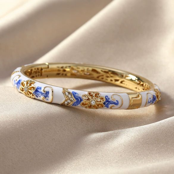 Cloisonne Retro Simple Jewelry Electroplated Bracelet With Forbidden City Blue And White Porcelain Inspired Design