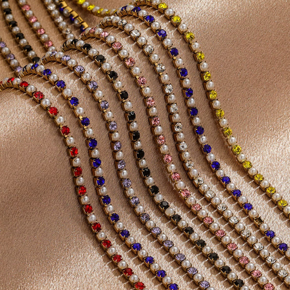 Clothing Accessories Stainless Steel Crystal Pearl Claw Chain Square Electroplated Jewelry Chain