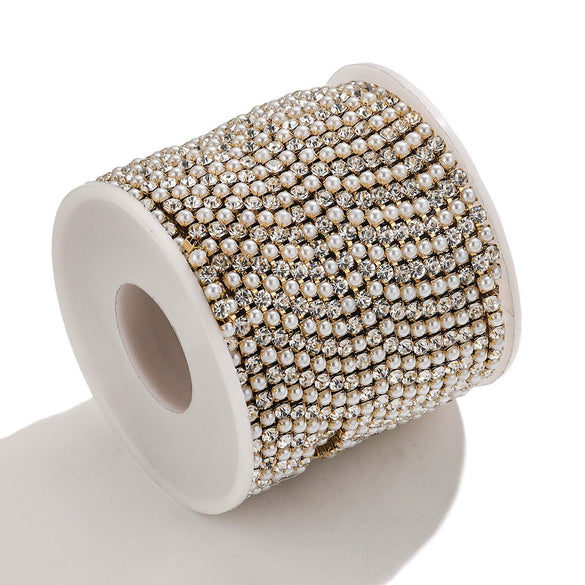 Clothing Accessories Stainless Steel Crystal Pearl Claw Chain Square Electroplated Jewelry Chain