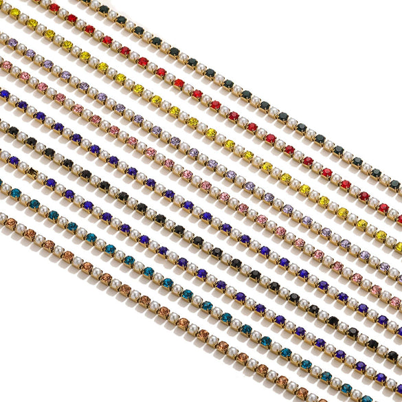 Clothing Accessories Stainless Steel Crystal Pearl Claw Chain Square Electroplated Jewelry Chain