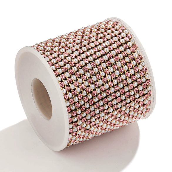 Clothing Accessories Stainless Steel Crystal Pearl Claw Chain Square Electroplated Jewelry Chain