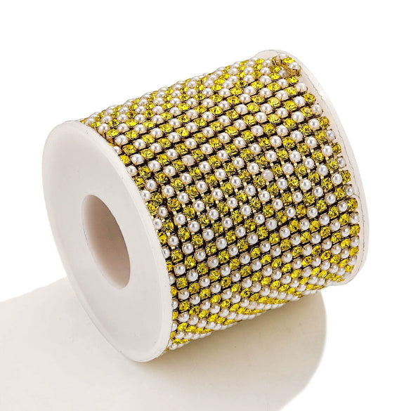 Clothing Accessories Stainless Steel Crystal Pearl Claw Chain Square Electroplated Jewelry Chain