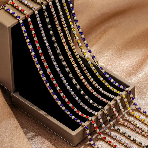 Clothing Accessories Stainless Steel Crystal Pearl Claw Chain Square Electroplated Jewelry Chain
