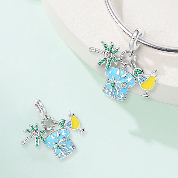 Cocktail Bag Charm Beads Diy Accessories Bracelet Copper Silver Plated Dripping Oil Style For Women