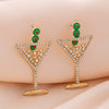 Cocktail Glass Shaped Women's Earrings With Olive Accents Geometric Electroplated Zinc Alloy Jewelry