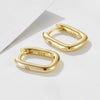 Cold Retro Geometric Smooth Oval U Shaped Sterling Silver Earrings For Women With Diamond Inlay