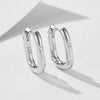 Cold Retro Geometric Smooth Oval U Shaped Sterling Silver Earrings For Women With Diamond Inlay