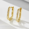 Cold Retro Geometric Smooth Oval U Shaped Sterling Silver Earrings For Women With Diamond Inlay