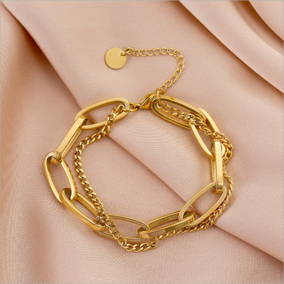 Cold Style Fashion Thick Chain Titanium Steel Bracelet With Geometric Design And Electroplating Treatment For Women