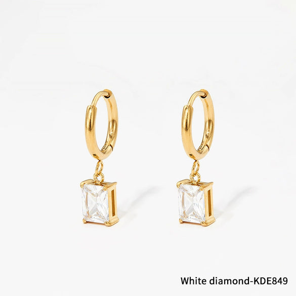 Cold Style Geometric Simple Compact Gold Stainless Steel Zircon Earrings For Women With Electroplating