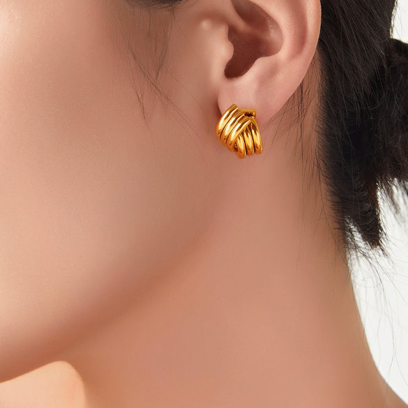 Cold Style Multilayer Cross Titanium Steel Geometric Earrings With Electroplating