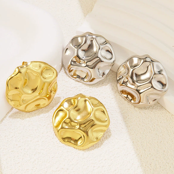Cold Style Wave Pleated Electroplated Stainless Steel Earrings For Women