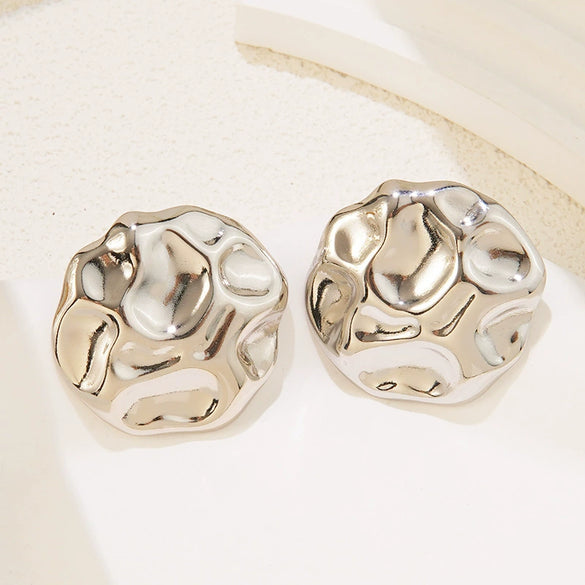 Cold Style Wave Pleated Electroplated Stainless Steel Earrings For Women