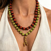 Color Blocked Beaded Necklace With Retro Giraffe Alloy Pendant Geometric Layered Handmade Jewelry For Women