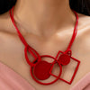 Color Contrast Geometric Interlaced Pendant Long Necklace In Electroplated Zinc Alloy With Matte Metal Finish