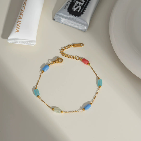Color Crystal Chain Necklace Bracelet Suit Stainless Steel Jewelry For Women With Cylindrical Pattern And Pvd Furnace Vacuum Real Gold Plating