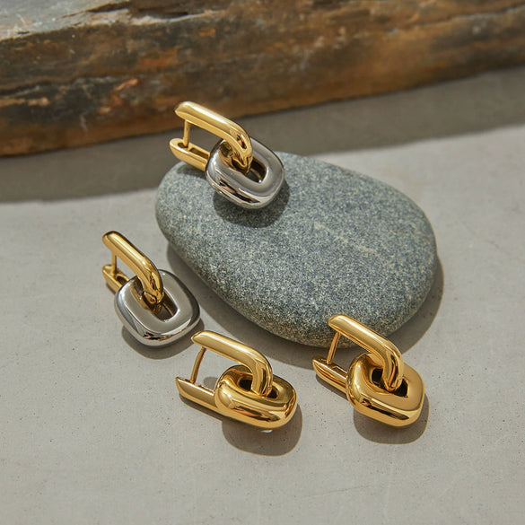 Color Matching Earrings Stainless Steel Geometric Electroplated Jewelry For Women