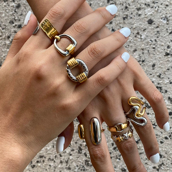 Color Matching Ring Titanium Steel Non Fading Women's Jewelry With Geometric Shape And Electroplating Process