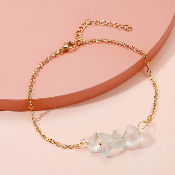 Color Stone Anklet And Metal Pendant Bracelet With Geometric Pattern For Women Bohemian Ethnic Style Beach Chain