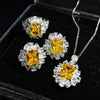 Color Treasure Set  Yellow Diamond Topaz Blue Argyle Pink Square Diamond Ring Earrings Pendant