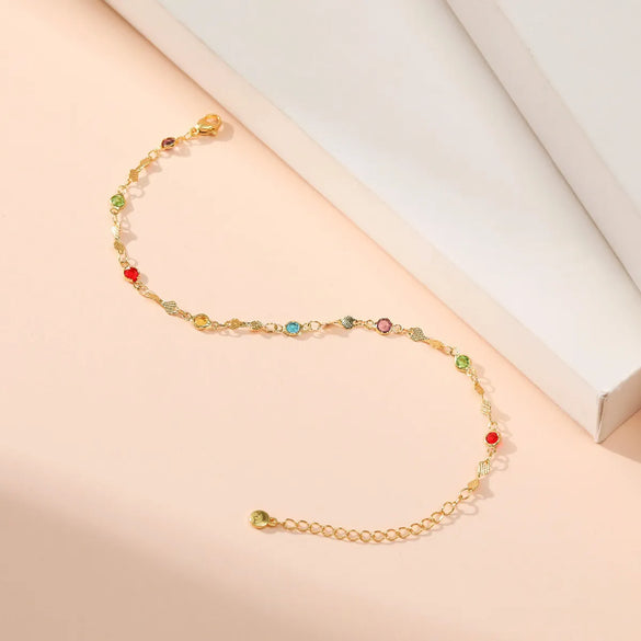 Color Zircon Adjustable Gold-Plated Anklet Wholesale Gooddiy