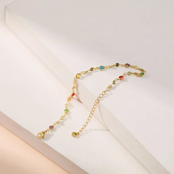 Color Zircon Adjustable Gold-Plated Anklet Wholesale Gooddiy