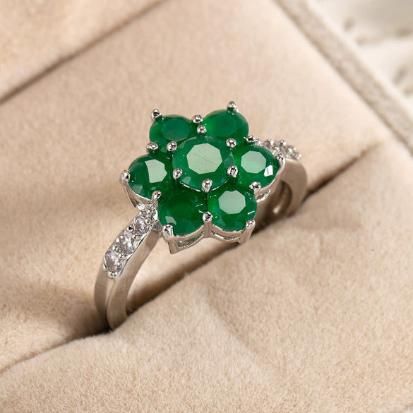 Color Zircon Ring Women's Fashion Simple Plant Flowers Style Copper Electroplated