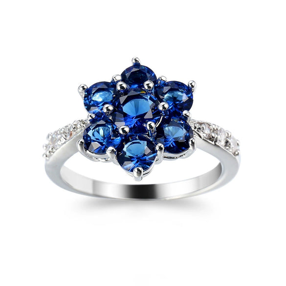 Color Zircon Ring Women's Fashion Simple Plant Flowers Style Copper Electroplated