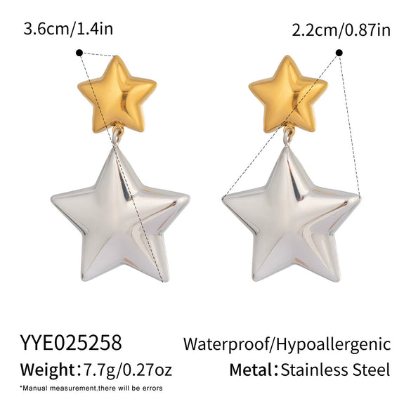 Colorblocked Gold Fivepointed Star Women's Stainless Steel Earrings With Electroplating
