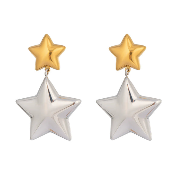 Colorblocked Gold Fivepointed Star Women's Stainless Steel Earrings With Electroplating