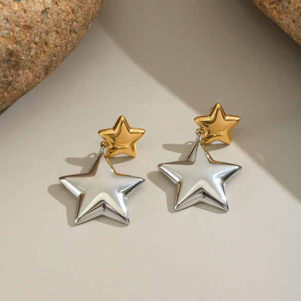 Colorblocked Gold Fivepointed Star Women's Stainless Steel Earrings With Electroplating