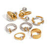 Colorblocked Stainless Steel Ring With Geometric Style And Electroplating For Women