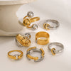 Colorblocked Stainless Steel Ring With Geometric Style And Electroplating For Women