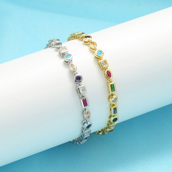 Colored Diamond Copper Zircon Chain Sweet Style Irregular Geometric Bracelet Necklace For Women With Electroplating