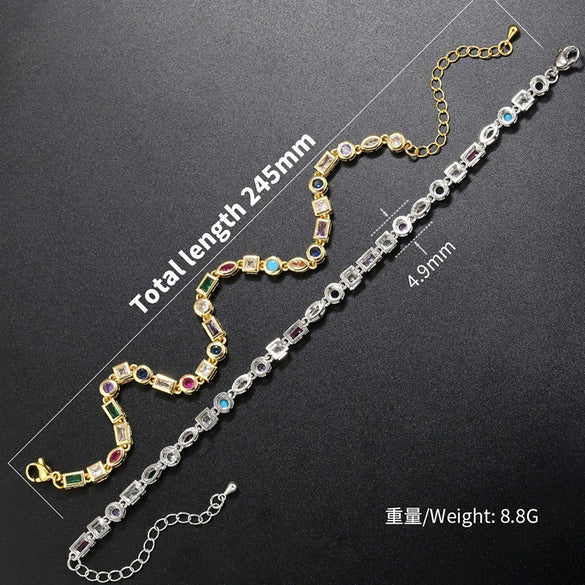 Colored Diamond Copper Zircon Chain Sweet Style Irregular Geometric Bracelet Necklace For Women With Electroplating