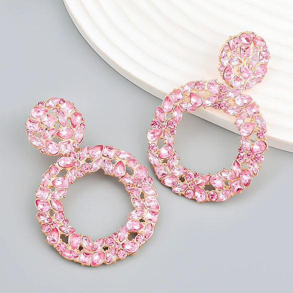 Colored Diamond Earrings Alloy Geometric Style Trendy Women's Multi Layer Exaggerated